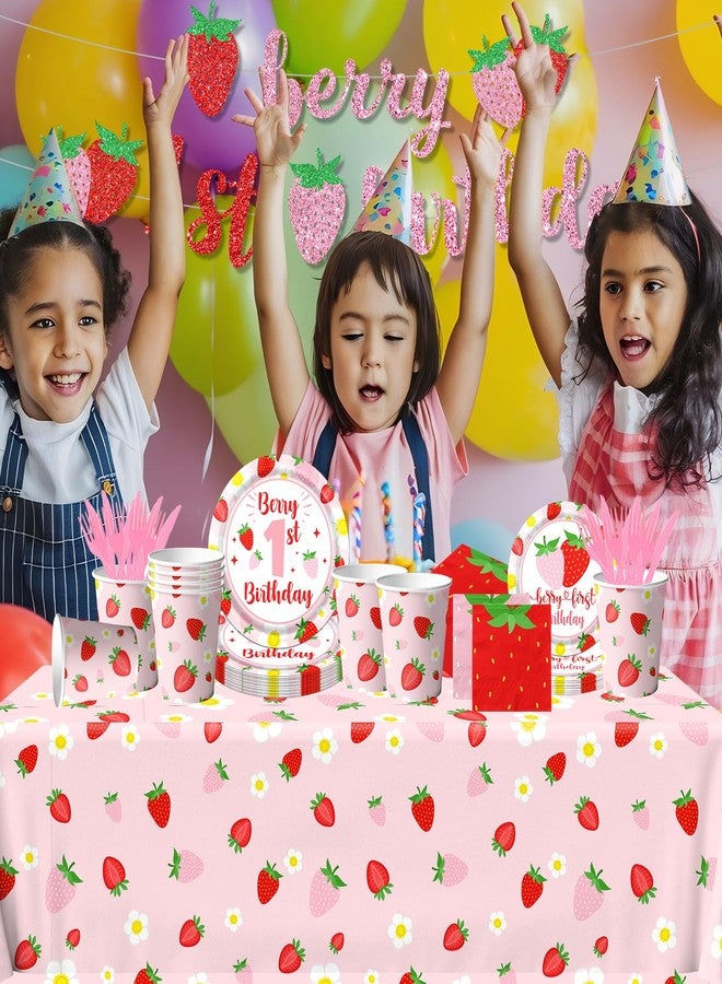 Dydamud Berry First Birthday Decor Strawberry 1st Birthday Decorations for Girls with Plates, Napkins, Tablecloth, Cups Strawberry Party Decorations, Serve 20 - Image 2